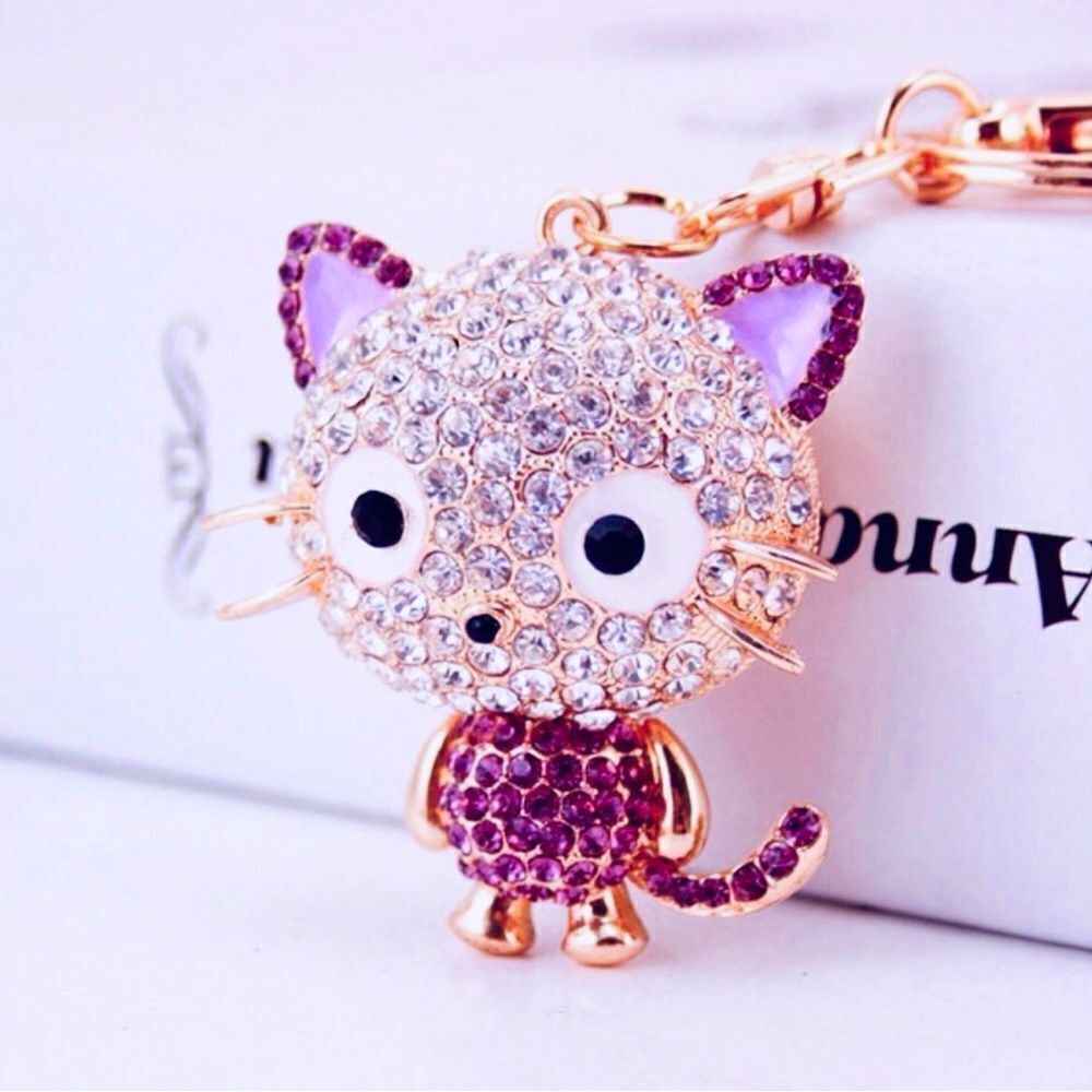 Kitty Keychain Charm- Purple & White